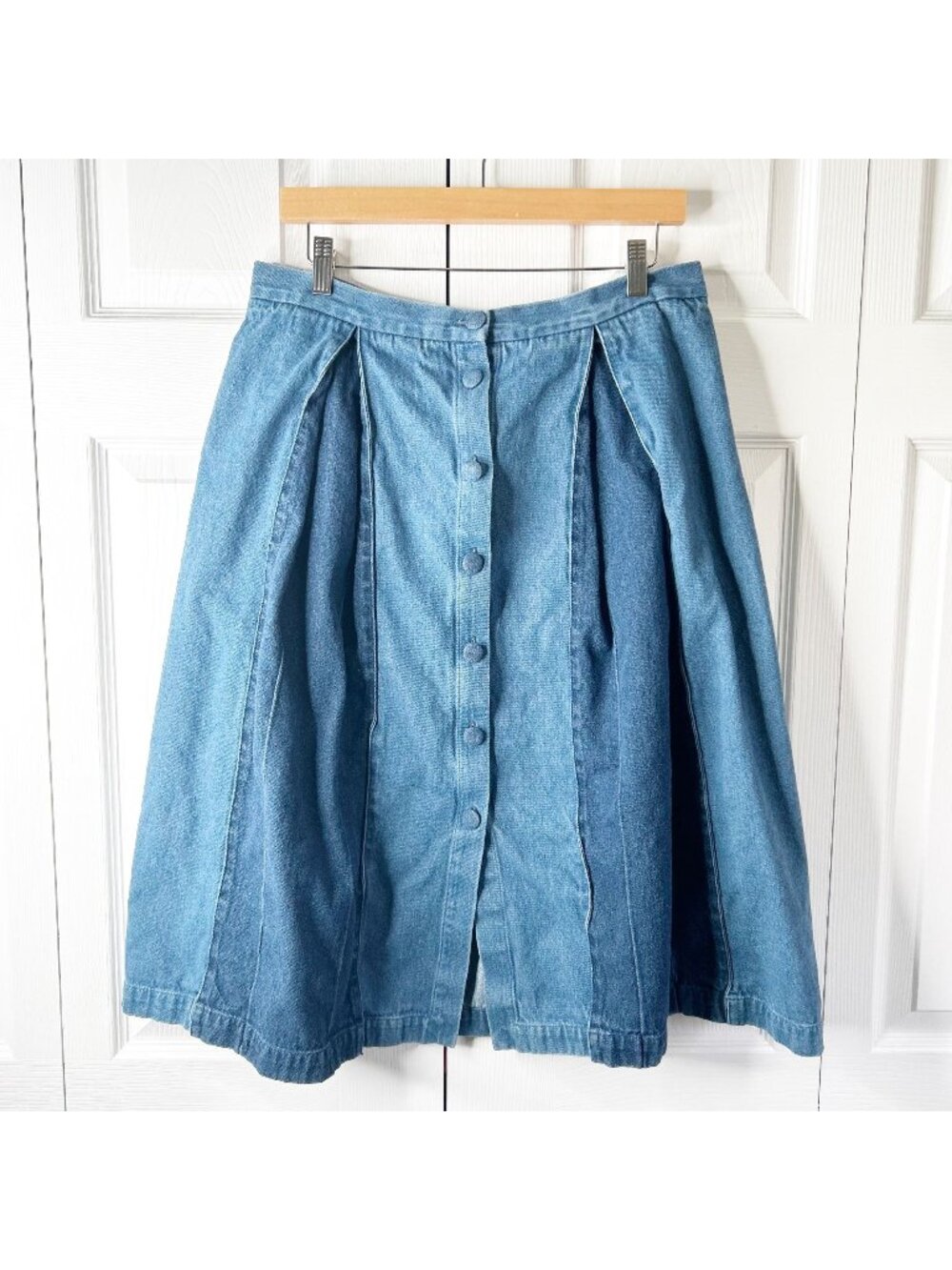 Deborah Lyons Sara Dark Wash Blue Denim A-Line Pleated Skirt Women's Size 14